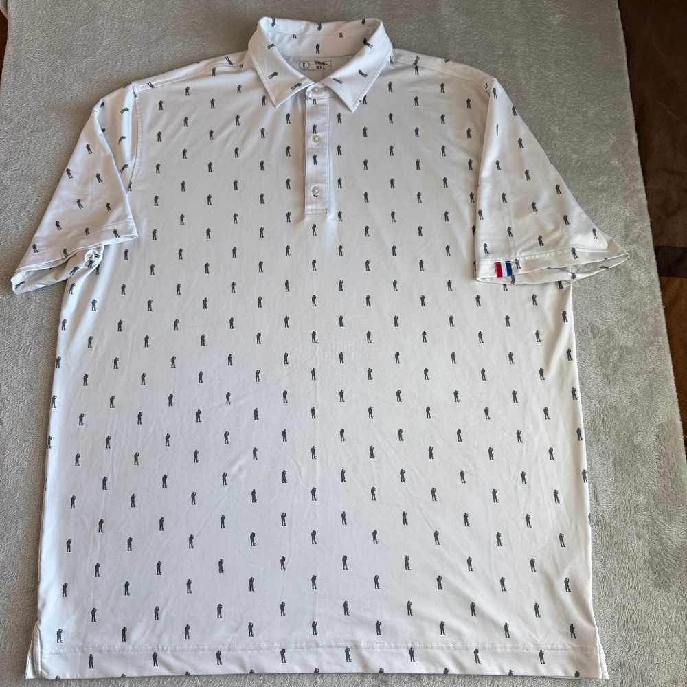 USAG U Suck At Golf Mens Golf Polo Shirt All Over Print Size XXL White Stretch